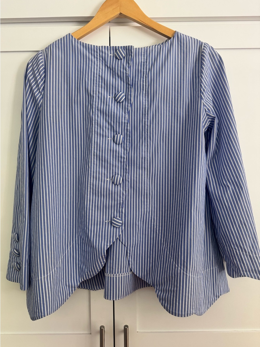Sara Campbell Blue and White Striped Button-Up Shirt